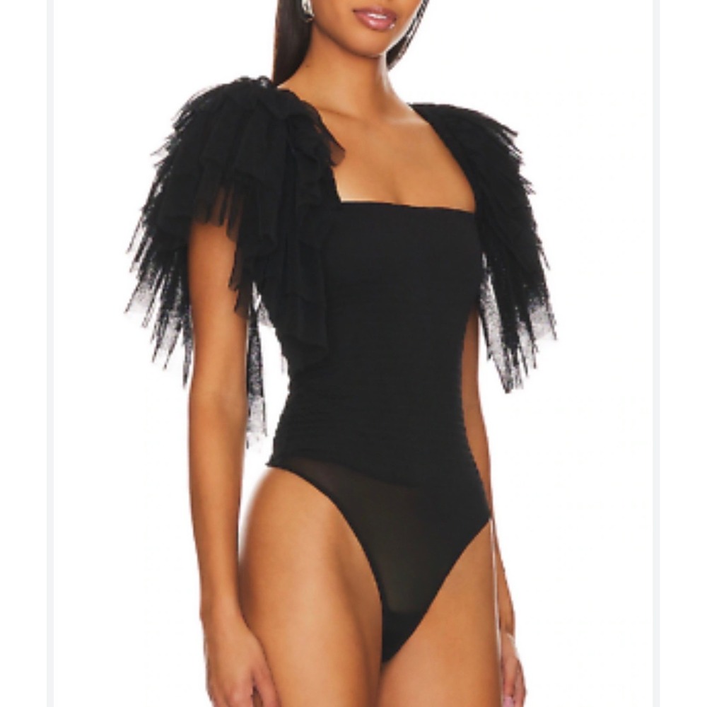 Free People Intimately Womens Bodysuit XS Kill The Lights Black Tulle Edgy Chic